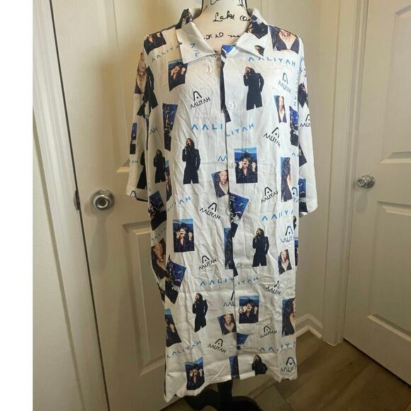 AALIAH BUTTON DOWN SHIRT SZ XXL PRINCESS OF R&B HIP HOP AALIAH PRINT ALL OVER - Picture 13 of 16